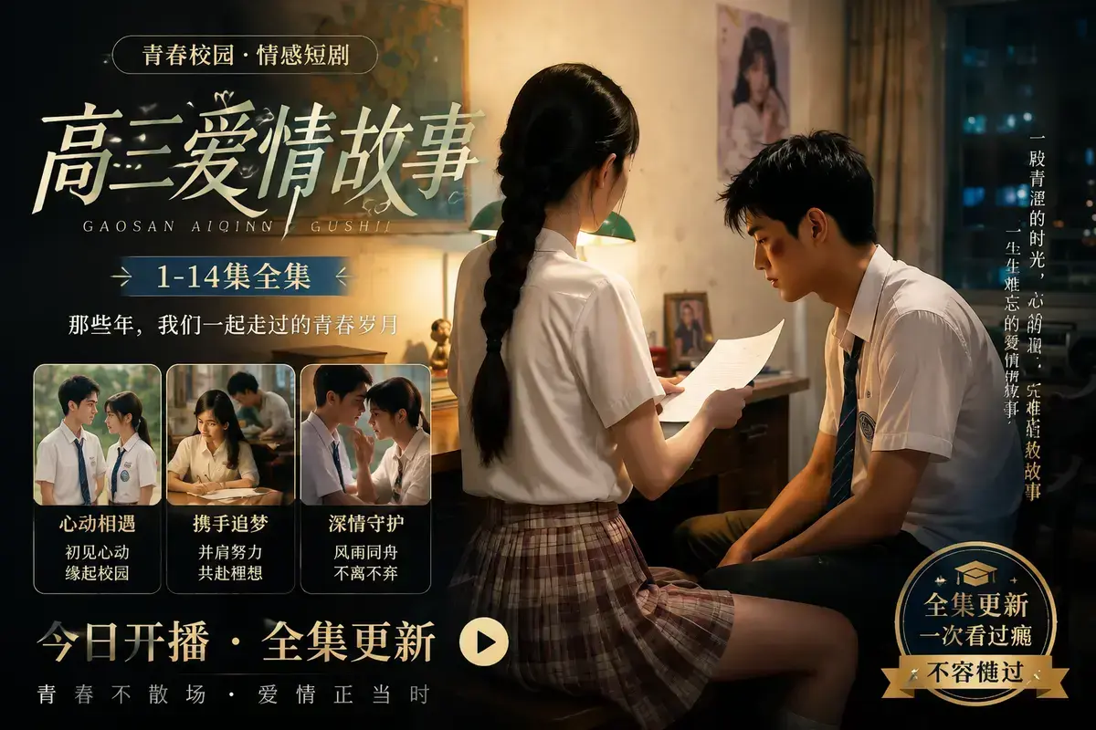 《ai短剧：B中爱情故事》全集免费看-AI短剧高三爱情故事4K超清未删减版-夸克网盘极速秒存-极光影院在线播放带你重返十七岁